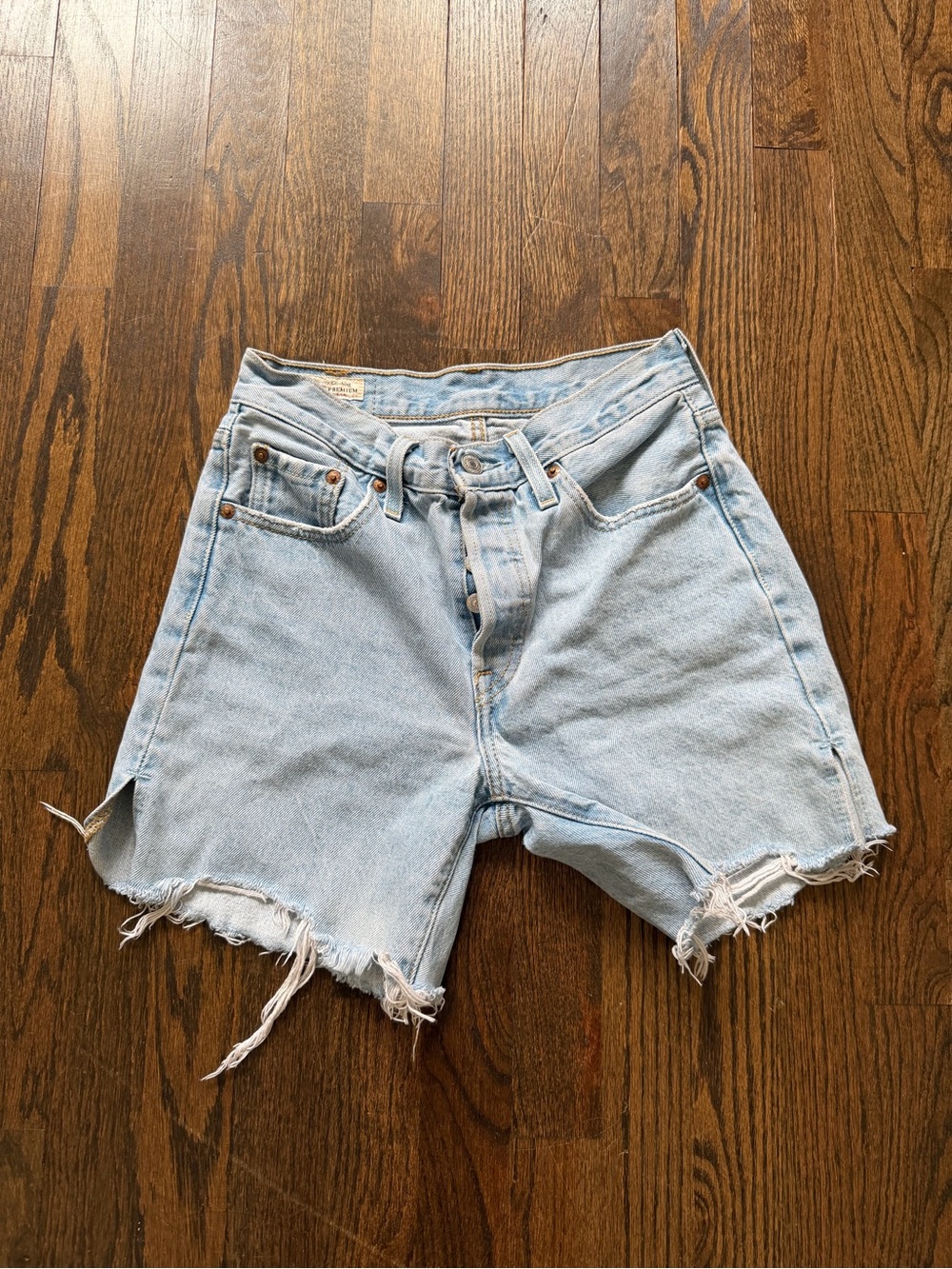 Levi's 501 Light Blue Distressed Denim Cutoff Shorts